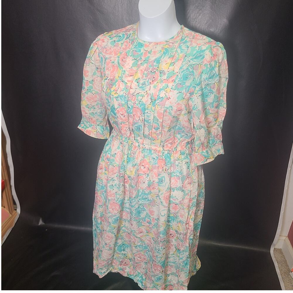 Vintage 80s handmade puff shoulder fit and flare floral maxi dress size medium